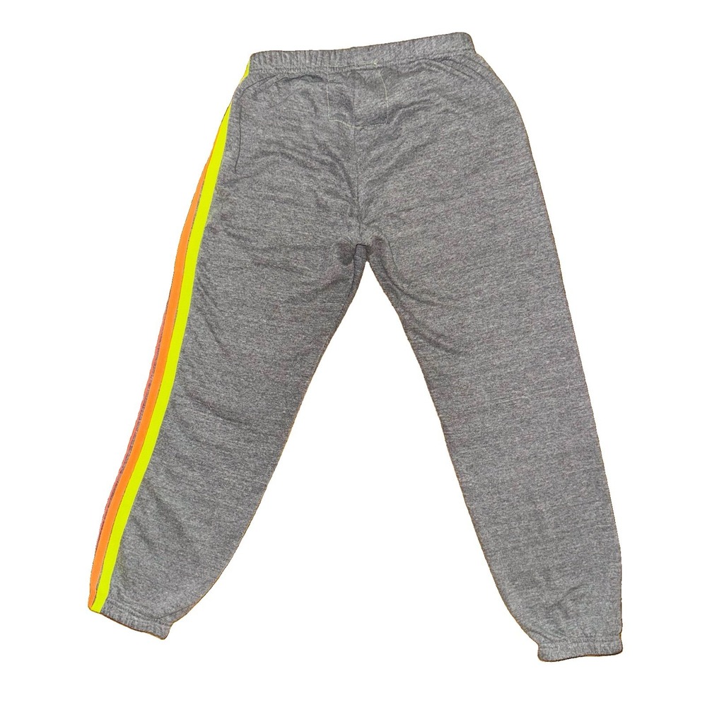 Aviator Nation 5 Stripe Sweatpants Heather Grey Neon Rainbow Joggers Women M Gym - Picture 2 of 8